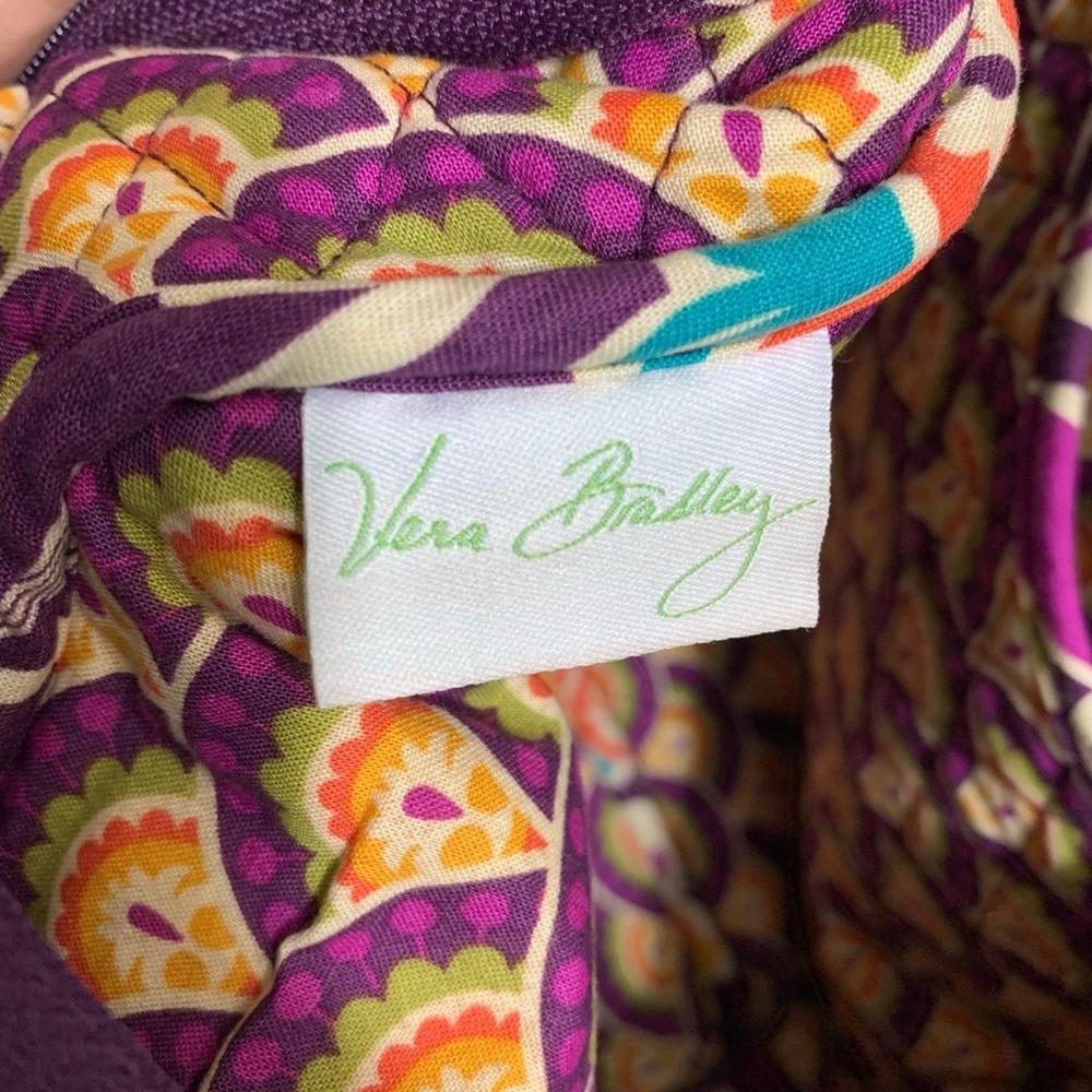 Vera Bradley Large Duffel Bag Women Large Purple Plum Crazy Quilted Paisley Trav - Picture 5 of 16